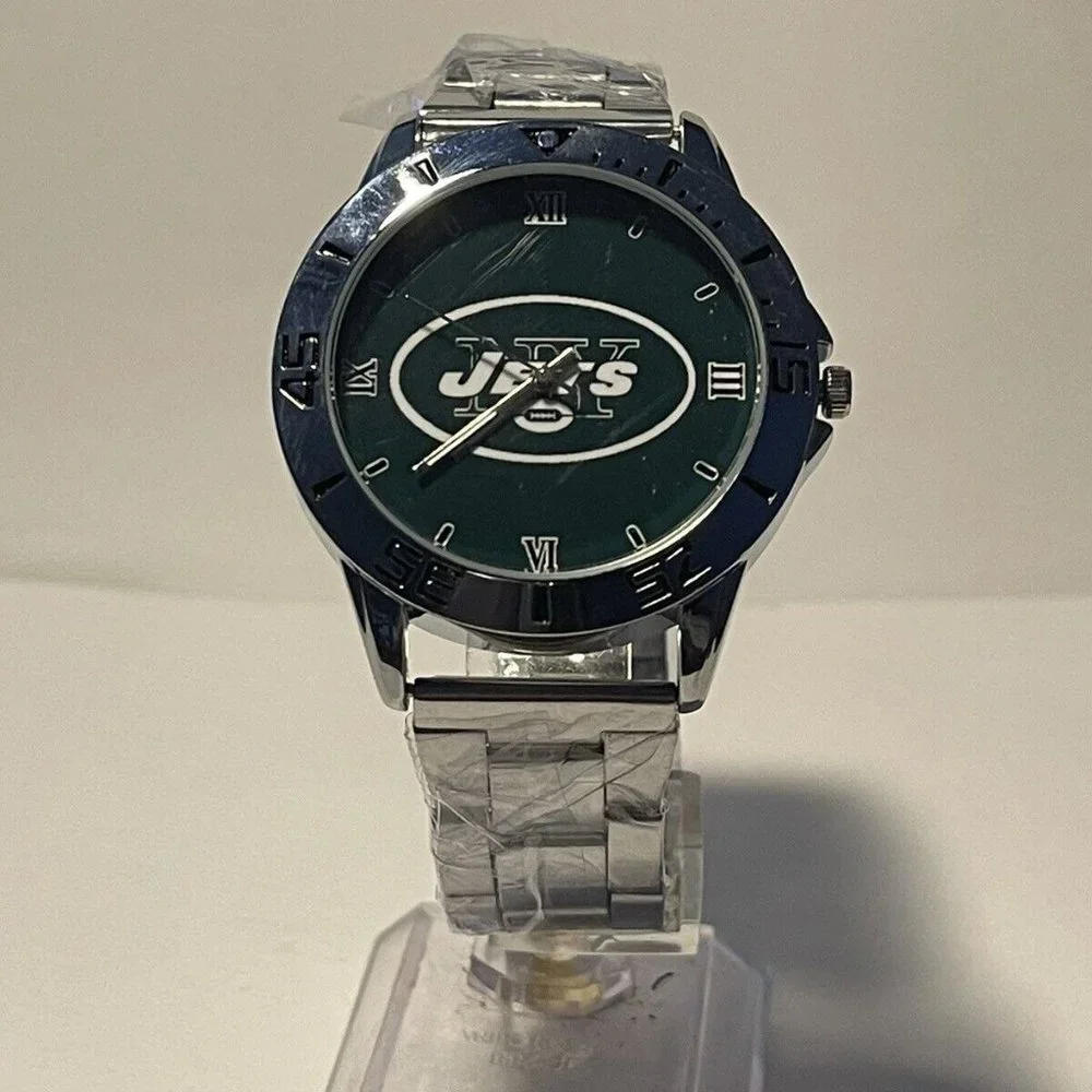 NEW YORK JETS NFL Logo Stainless-Steel Analog Men's Watch NEW - needs battery